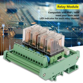 4 Channel Relay DIN Rail Mount 16A Power Relay Interface Module DC 12V with LED Display