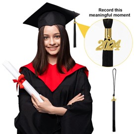 MSPEBEC 2024 Graduation Gifts, Graduation Caps, Bachelor Hat, Graduation Hat, Graduation Hat, Bachelor Gift for University Graduation with Tassel Pendant and Red Bow (Gold Tassel)