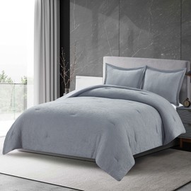 Chezmoi Collection Wilmer 3-Piece Waffle Weave Comforter Set - Soft and Cozy All Season Bedding Set, Queen, Gray