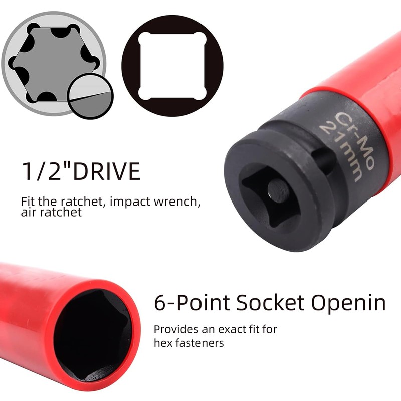 NORTOOLS 1/2-Inch Drive Lug Nut Socket Set, 5pcs Lug Nut