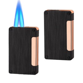 2 Pack Torch Lighter Adjustable Double Jet Flame Butane Refillable Gas Windproof Lighters (Black2)