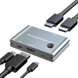 KCEVE 8K Displayport Switch, 8K DP 1.4 Switcher 2 in 1out, Support 8K@30Hz, 4K@144/120Hz for PC Host Monitor Laptop