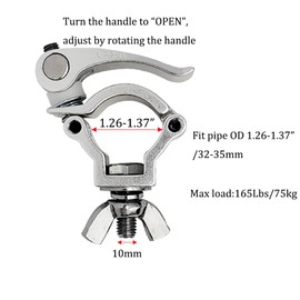 Quick Release Stage Light Clamps DJ Lighting Clamps Heavy Duty 165lbs Fit Pipe OD 1.26-1.37inch / 32-35mm