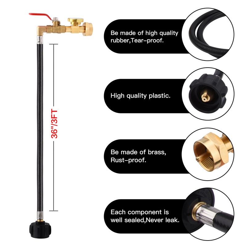 Propane Refill Adapter for 1 lb. Tanks,3 FT Propane Tank