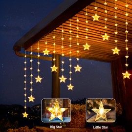 Marchpower 46 Stars Curtain Lights Battery Operated, Christmas Star Window Lights Warm White with Timer & Memory Function & 8 Modes, IP65 Waterproof Curtain Lights for Window Decoration Indoor