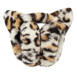 Cute Animal Earmuffs for Girls Women, Leopard Faux Fur Cat Ear Muffs Foldable Winter Warm Plush Ear Covers Ear Warmers Headband Outdoor Windproof Cold Weather Headwear for Ski Cycling Camping Running