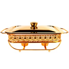 jinsongdafa Casserole Dish 6.7" x 11"Glass Baking Dish with Stainless steel Lid and rack, Golden Rectangle 1.3 Qt Large Baking Pan For Casserole & Lasagna, Microwave Dishwasher Freezer Oven Safe