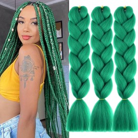 TENGSHUO FLY Green Braiding Hair 3 Packs Synthetic Braid Hair Extensions Jumbo Ombre Braiding Hair 24 Inch or Box Braids Twist Crochet Braids(24"3Pack,Green)