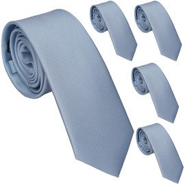 ZENXUS Solid Skinny Ties for Men, 2.5 inch Slim Dusty Blue Necktie, 5-Pack