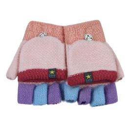 Baby Toddler Knitted Convertible Fingerless Gloves Cartoon Warm Flip Top Gloves Mittens Super Soft Windproof Cold-proof Outdoor Gloves Gifts for Kids (3-8 Y)