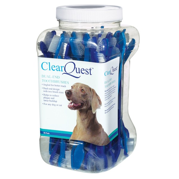 ClearQuest Dual-End Pet Toothbrushes, 9-Inch, 50/Canister, (Colors Vary)