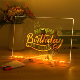 Acrylic Dry Erase Board with Colors 11.8 X 7.9 Light up Acrylic Message Marker Board with Adjustable Stand Glow Memo Note Rewritable LED Acrylic Drawing Board with 7 Pens