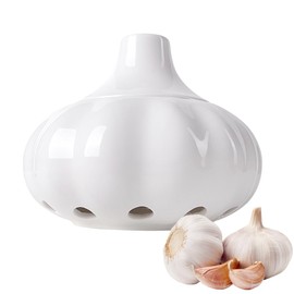 Acaino Ceramic Garlic Pot Garlic Storage with Lid and Ventilation Holes Garlic Container for Kitchen Counter Decor (White)