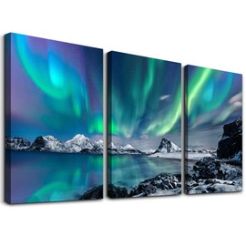 farmhouse Wall Art Aurora Scenery Painting on Canvas Wall decorations for living room Stretched and Framed Canvas Paintings 3 piece bedroom bathroom wall decor Ready to Hang for office Home Decor art