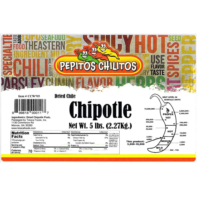 PEPITOS CHILITOS/Chile Chipotle Whole 5LB Resealable Bag - Natural and