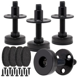 NEWBYTEK Furniture Leveling Feet Heavy Duty, Adjustable Furniture Feet Levelers Screw on Heavy Duty Desk/Chair/Cabinet/Dresser/Bench Leg Leveler, Round T-Nut Kit 3/8”-16 Thread (4 Pack, Black)