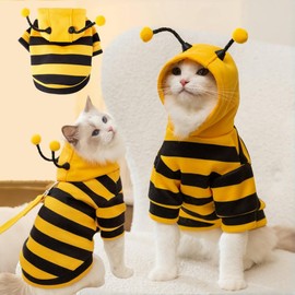 Selena Cat Bee Antennae Costume Hoodies Cute Bee Stripes Dog Kitten Puppy Pet Apparel (XX-Large,Yellow&Black)