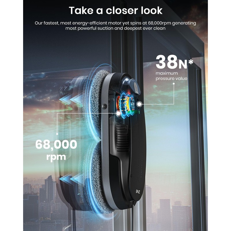 BNZ Smart Window Cleaning Robot, Twin Turbo & Dual Auto-Spray