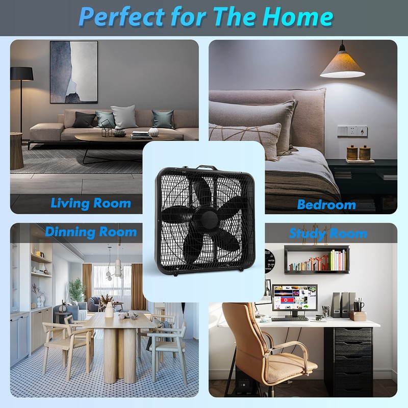Comfort Zone Box Fan with Carry Handle, 20 inch, 3