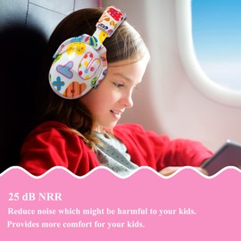 PROTEAR Kids Ear Protection Safety Ear Muffs, NRR 25dB Noise Reduction Children Earmuffs, Hearing Protectors for Sleeping, Studying, Airplane, Concerts, Fireworks-Letter with Pink Band