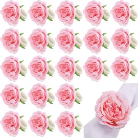 Yunsailing 24 Pcs Flower Napkin Rings Peony Flower Handmade Napkin Holder Rings Handicraft Holder for Table Decorations Wedding Holiday Banquet Luncheons Birthday Party Picnics Supplies (Pink)