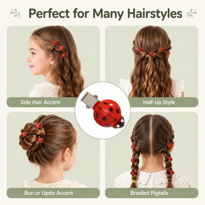 10 Pcs Fun Mini Ladybug Hair Clips, Funky Insect Bug