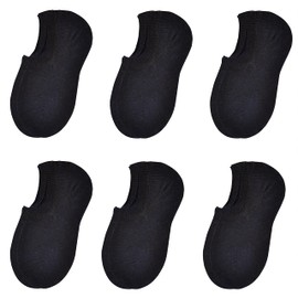 JORMATT 6 Pairs Toddler No Show Socks - Anti Slip,Boys Girls Cotton Kids Low Cut Ankle Socks With Grips, Black L