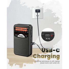 PRUNUS Portable Radio AM FM with Rechargeable Battery, Earphone Jack, Handheld Radios, Excellent Reception, Knob Easy to use, Tansistor Radio, J-167