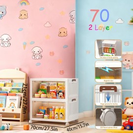 Multi-functional Storage Cabinet Household Storage Box Transparent Plastic Folding Door Collapsible Storage Cabinetcolor: White - 2 layers, size: Width:27.56 inch