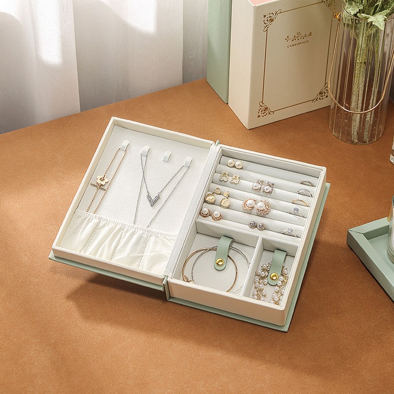 Jewelry Box Magnetic Closure Double Sided Large Capacity Decorative PU