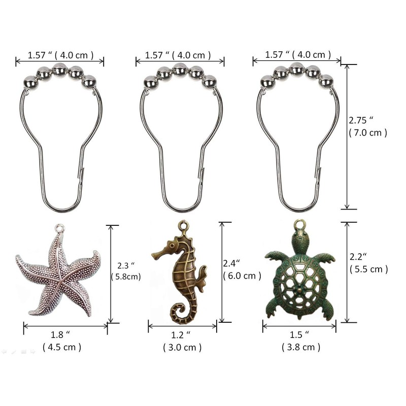 Beach Shower Curtain Hooks Rings - Rustproof Shower Curtain Hangers