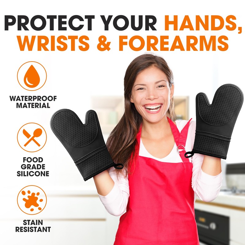 Cheer Collection Silicone Oven Mitts - Heat Resistant Kitchen Oven