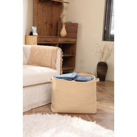 20"x12"x16" Mega Size Rectangular Extra Large Storage Basket, Rectangular Cotton Rope Storage Baskets, Woven Laundry Hamper, Cloth Storage Bin, for Clothes Blanket in Living Room, All Beige