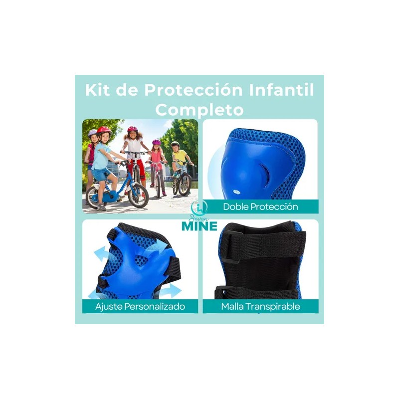 Set 6 Equipo De Protección Para Patinar, Bicicleta Patineta Azul
