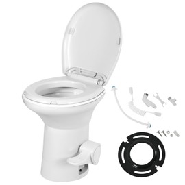 YITAMOTOR RV Toilet with Enamel Bowl, Plastic Toilet Body, Pedal Flush, Gravity Flush Toilet High Profile with Hand Sprayer for Motorhome Caravan Car Travel