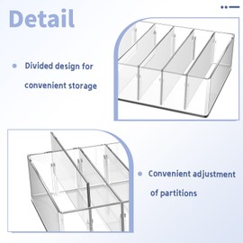 JINGHANGER Large Cash Organizer 8 Sections Clear Money Budget Tray Organizer Plastic Divider Bill Storage Holder for Money Budget Envelopes, Palette Makeup, Cables and More, 10 x 7 x 2.2 Inch