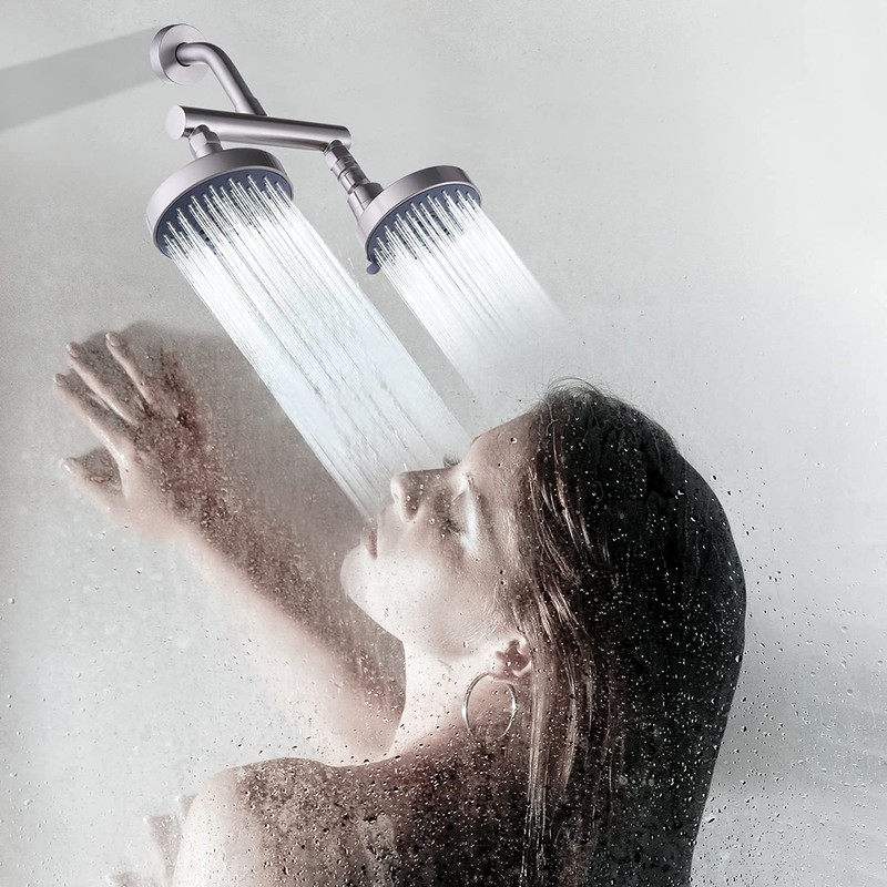 AZOS Double Shower Head with Shut-Off Valve, Bathathroom High Pressure