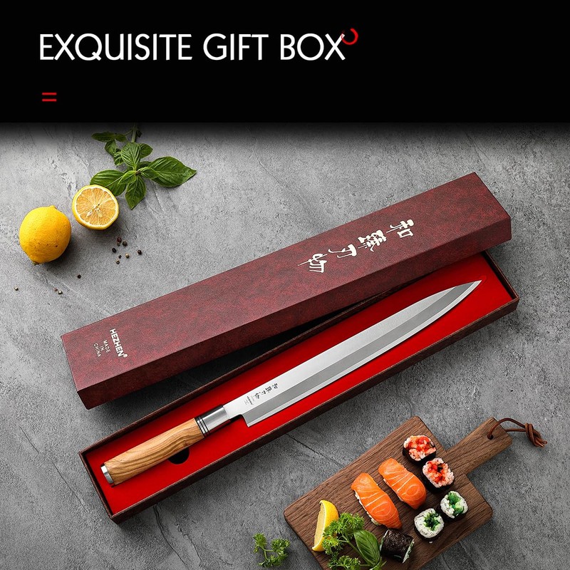 HEZHEN 300mm Sashimi Knife,Forged Steel Sushi Yanagiba Knife, Sushi Slicing,