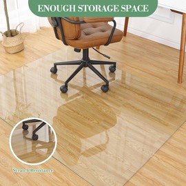 55x46 Inches Tempered Glass Office Chair Mat, 0.2 Inch Thick, 1000 Lbs Capacity, Transparent Floor Mat with Round Corner and Polished Edges, Rolling Computer Chair Mat for Office
