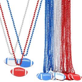 XunYee 24 Pcs Football 4th of July Beads Decoration Necklace Glitter Throws Bulk Football Patriotic Pendant Beads Necklaces for Decorations Party Favors