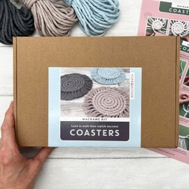 Bergin & Bath Macramé Kit Coasters. Learn to Make Three placemats in Blue, Grey and Pearl. Art Craft Kit for Adults and Teens. Creative Gift idea.