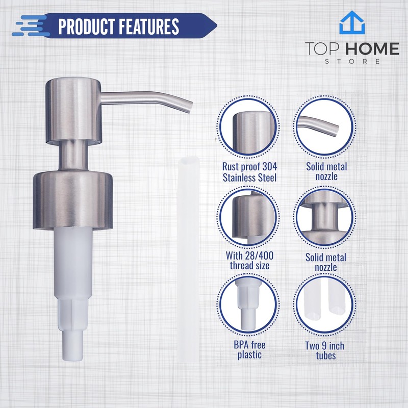 Top Home Store Stainless Steel Soap & Lotion Dispenser Pumps,