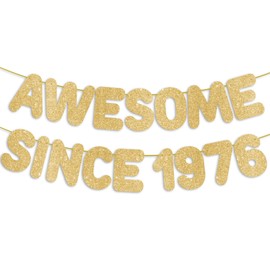Pre-Strung Awesome Since 1976 Gold Glitter Banner, Happy 50th Birthday Decorations for Women, 50 Year Old Anniversary Party Decor for Men