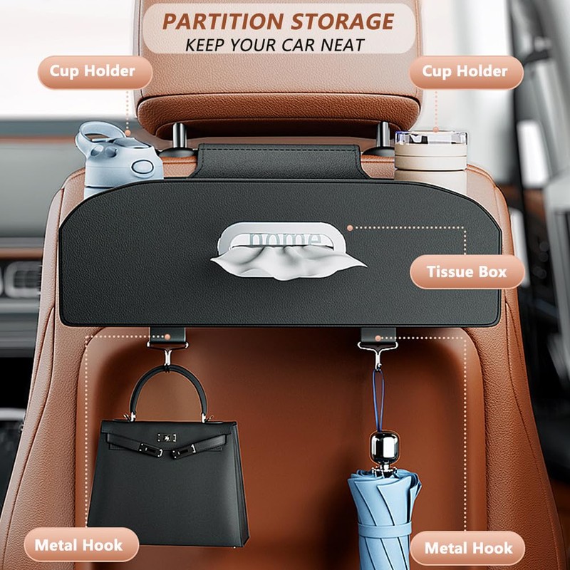 Tumecos Car Seat Back Storage Box,Car Backseat Organizer with Cup