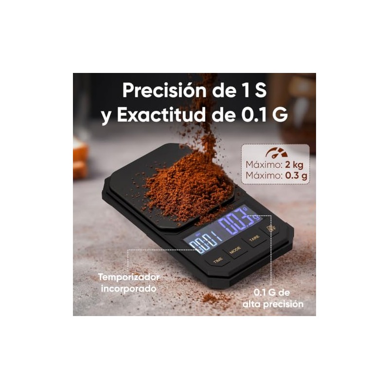Báscula Digital Cocina con Temporizador, Bascula para Cafe 0.1g/2kg