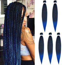 5 Packs Pre Stretched Braiding Hair Extensions Synthetic Natural Braid Crochet Yaki Hair Hot Water Setting Professional Soft Easy Braids 20 inches Black to Dark Blue