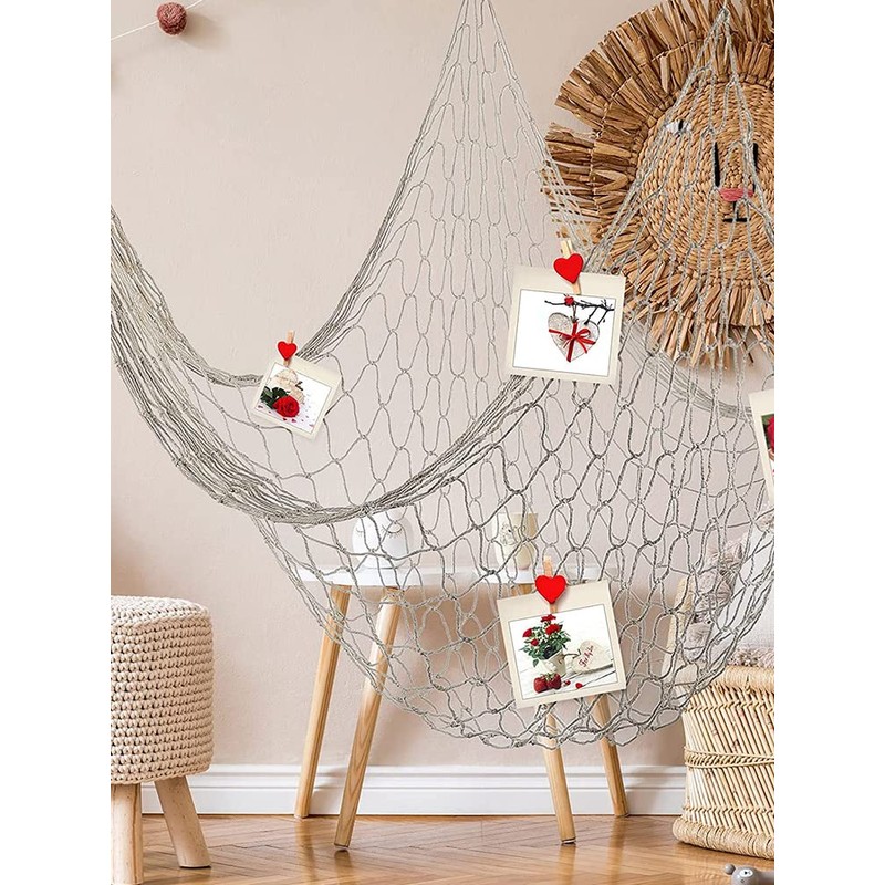 Ihvewuo 2 Pcs Fish Netting Decoration Beige Nautical Fish Net