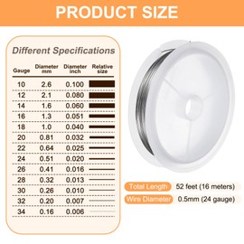 HARFINGTON Artistic Wire 52ft Length 24 Gauge Stainless Steel Craft Jewelry Wrapping Wire Tarnish Resistant Beading for Jewelry Making Supplies Crafting