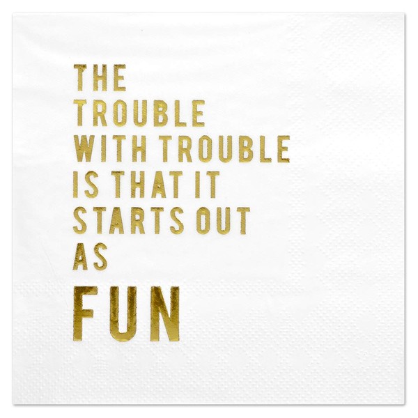 Andaz Press Gold Foil Funny Cocktail Napkins, Trouble, 50-Pack 3-Ply Disposable Funny Beverage Napkins for Birthday Retirement Wedding Bridal Party Cocktail Napkins Funny Quotes