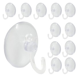 Bonsicoky 12 Pcs Suction Cups with Hooks, 30 mm Clear Plastic Sucker Wall Hooks for Decoration, Door, Bathroom, Kitchen